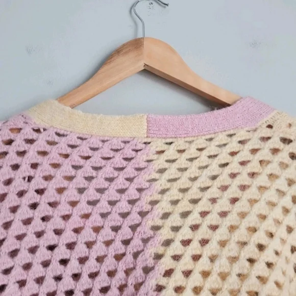 Zara Colorblock Cropped Sweater Size Medium Cottagecore Coastal Grandma - Picture 13 of 16